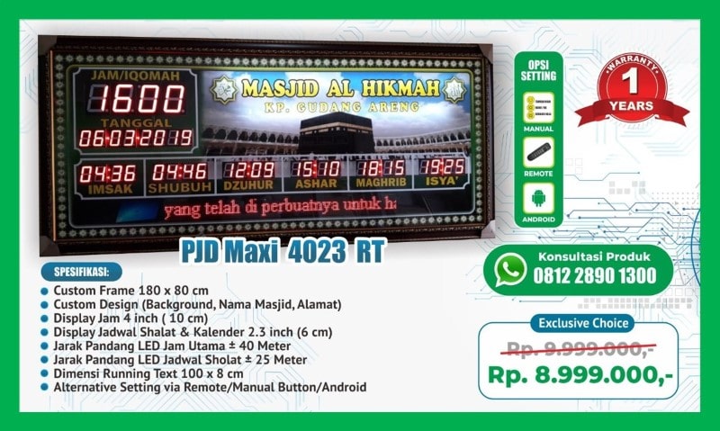 Fitur Jam Digital Running Text Masjid Produksi Solo